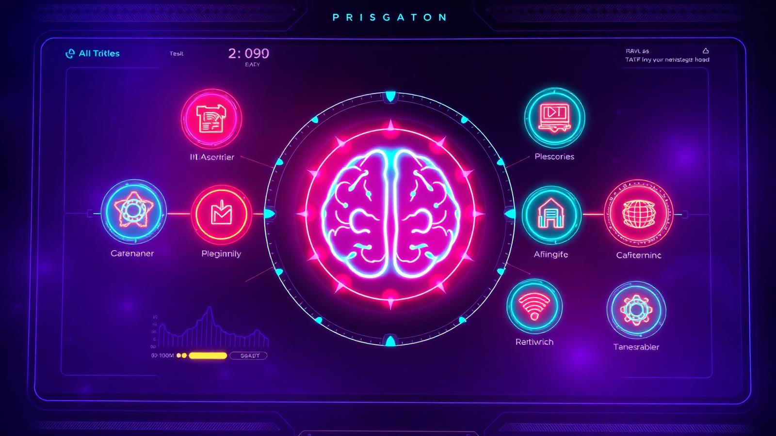 Glowing neon dashboard of secret AI tools surrounding a digital brain